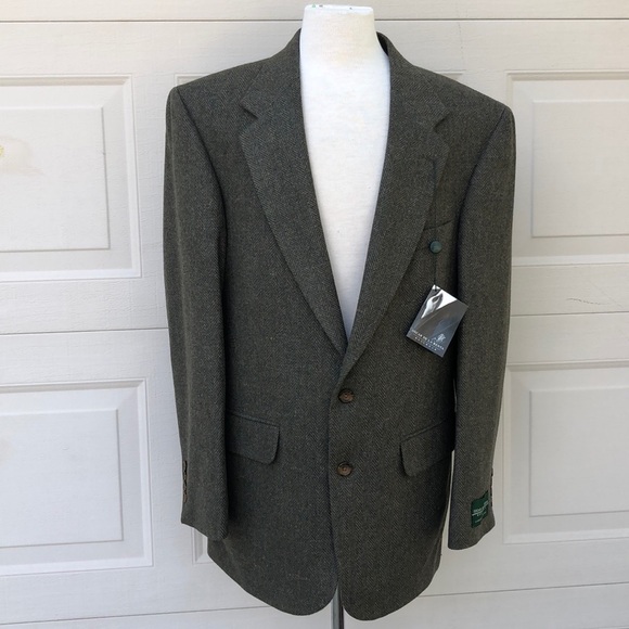 OSCAR DE LA RENTAHERRINGBONE BLAZER 42L OLIVE